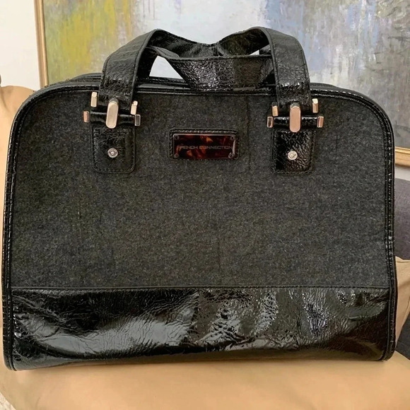 Grey and  faux patent hand bag - Picture 1 of 12